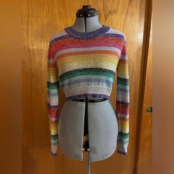 Lovers and Friends rainbow glitter crop sweater sz s - Picture 9 of 9